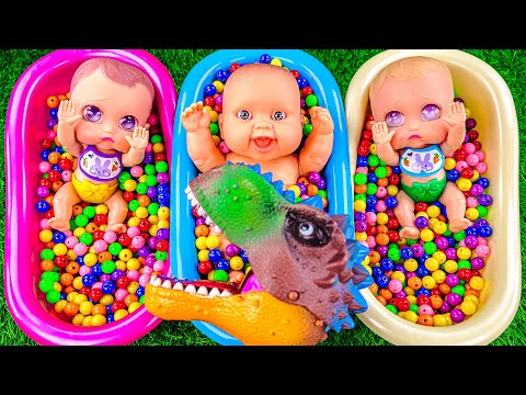 Satisfying Video l Mixing Skittles Candy & Magic M&M's with Rainbow Slime Cutting ASMR in 3 BathTubs