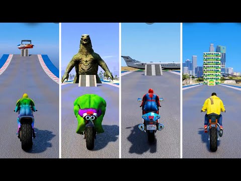 😂😱Super hero Bike Jumping Test #gta #shorts #spiderman #ironman #goku