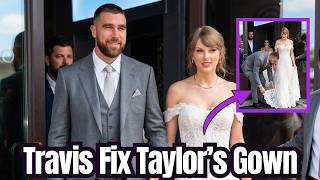 Travis Kelce Fixes Taylor Swift's Gown as They Arrive at MSG For their Official Wedding Today!!!
