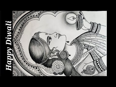 Diwali special Drawing of a beautiful woman holding a Dia🪔/Diwali special mandala art /Diwali poster