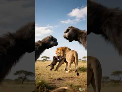 大猩猩从狮子口中救下幼崽(Gorilla Saves Cub from Lion's Jaws) #lions #gorilla #thrilling