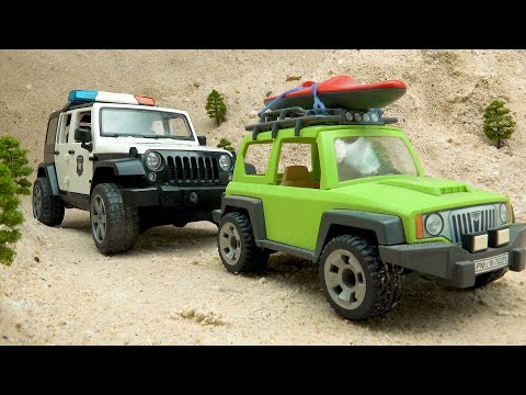 Truck and concrete mixer collide with foreign object | Toy car story with police car