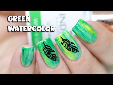 GREEN WATERCOLOR NAIL ART - Indigo Nails Soft Neon
