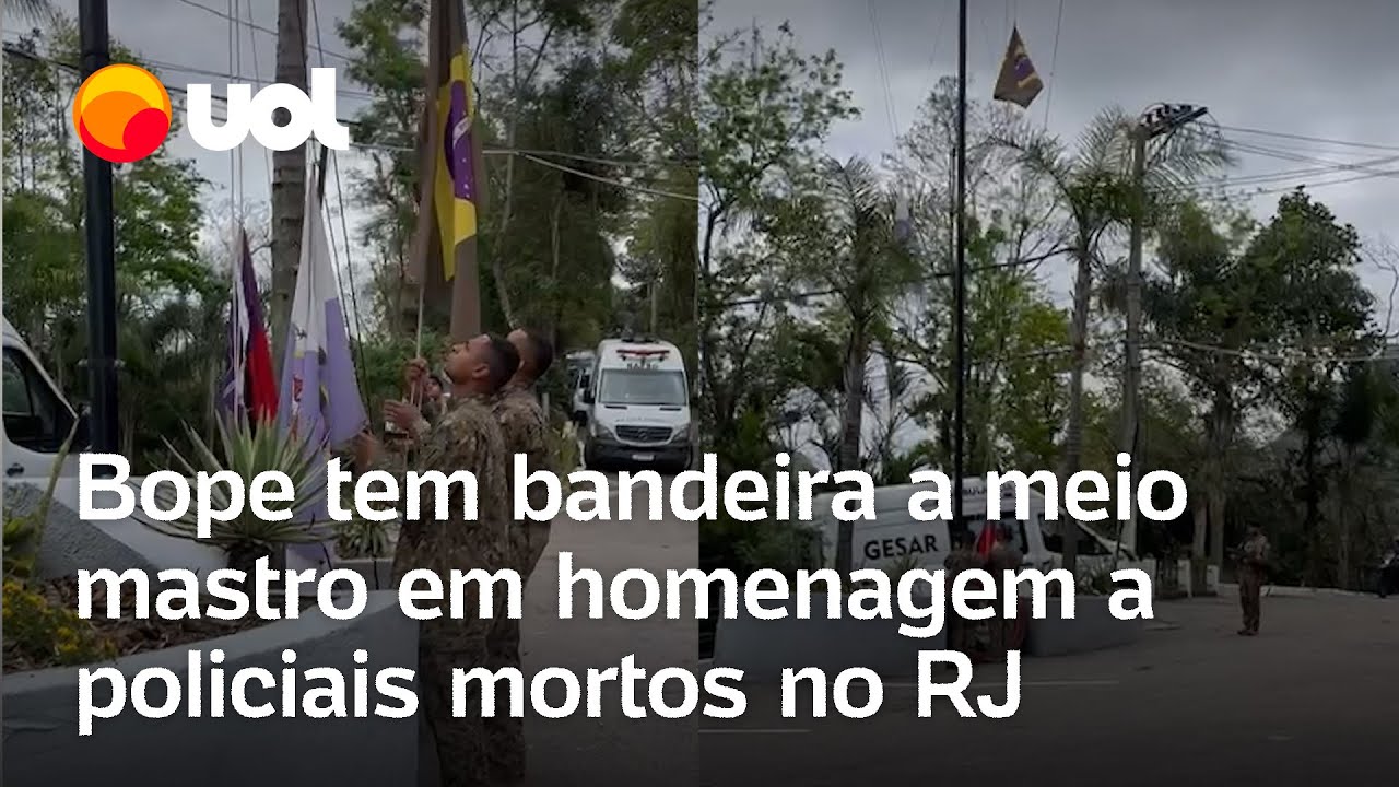 Polícia homenageia agentes mortos em operação no Rio e deixa bandeira a meio mastro no Bope  TV Online Polícia homenageia agentes mortos em operação no Rio e deixa bandeira a meio mastro no Bope