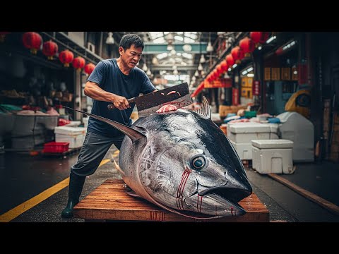 Giant Bluefin Tuna Turned into Sashimi Masterpiece | Full Cutting Process