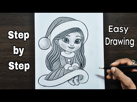 Christmas day drawing I Christmas girl drawing I how to draw girl  I Merry Christmas drawing