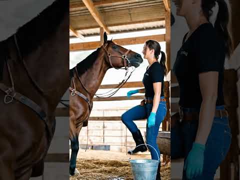 1Woman washing a horse with water#horse #horse