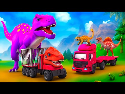 Dino Truck Transport Adventure: T-Rex Rescue with Spinosaurus and Ankylosaurus Action!