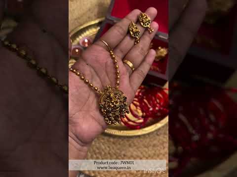 Premium Antique long haram-Lakshmi pendant with set of earrings #fashionjewellery #EthnicJewellery