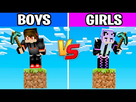 Girls vs Boys on One Minecraft Block