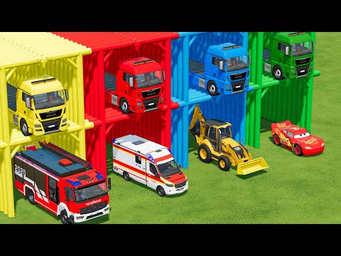 CARS OF COLORS ! POLİCE CARS, AMBULANCE , FIRE TRUCK, MCQUEEN CARS TRANSPORTING ! FS 22