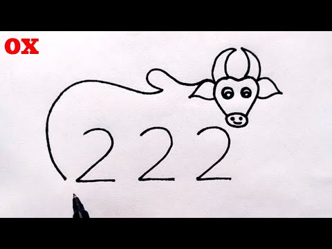How to draw Ox from number 222 | easy ox drawing tutorial using number