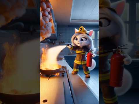 Cute kitten at kitchen calls firefighter cat home with fire engine #cat #cutecat #catlover