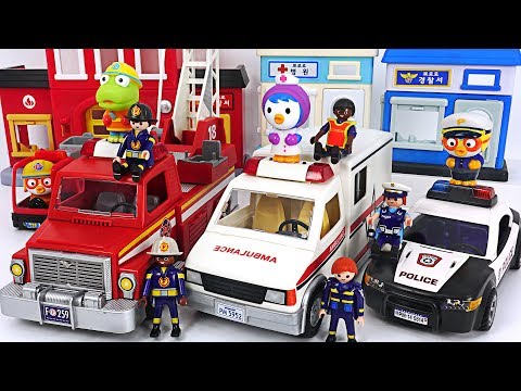 Playmobil Police car, Ambulance, Fire truck move! Let's arrest the villain! #PinkyPopTOY