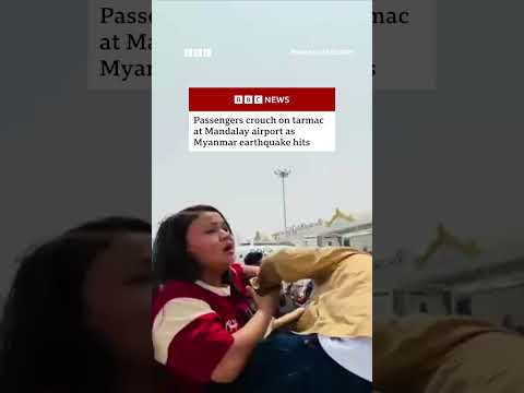 Passengers crouch on airport tarmac as Myanmar earthquake hits. #Myanmar #BBCNews