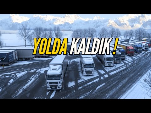 YOĞUN KAR YAĞIŞI VE BUZLANMA / TIRLA ALMANYADA GECE YOLDA TRAFİKTE KALMAK