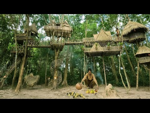 Full Video Cute Lady Building Four Tree House With Living Room Tree Pool .Feeding Ducks Live 1 Year