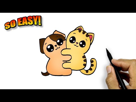 Cat And Dog Drawing Tutorial | Cute Animals Drawing Easy