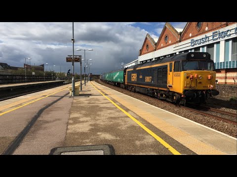 50007 and 56098 haul breakdown coaches past Loughborough with a single quiet tone