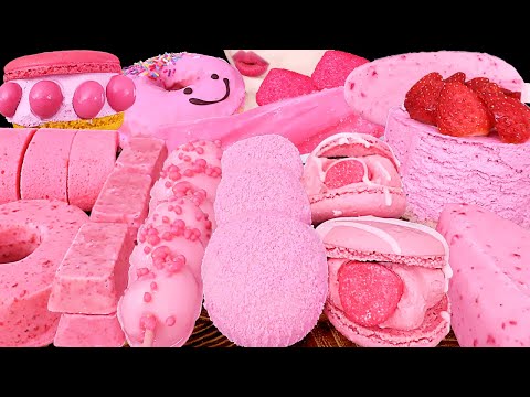 ASMR MUKBANG｜PINK CHOCOLATE PARTY *ICE CREAM, MOCHI, MARSHMALLOW, KITKAT, CAKE, MACARON｜핑크 초콜릿 파티｜먹방