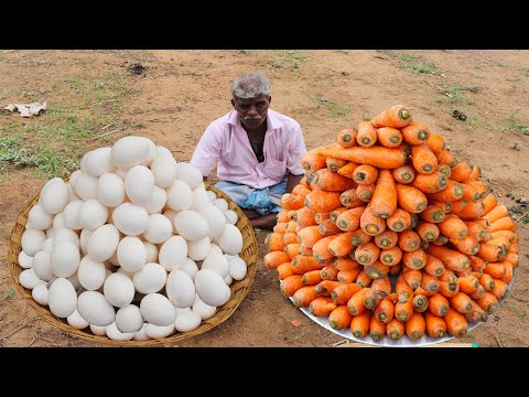 CHICKEN  OMELETTE  | Huge Eggs With Carrot & Chicken Meat | Omelette Recipe Cooking village