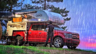 Camping in the Rain 🌊 Best RV Truck Camper Beach Adventure