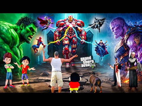 Thanos Kidnaps Avengers 😱 | Hulk Buster Shinchan, Doraemon, Franklin Save Them in GTA5! 🔥