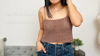 Easy crochet top for beginners with just 2 rows repeat #crochettops #crochettutorial