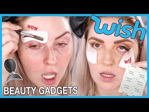 Trying WISH APP Makeup Gadgets & Hacks! ? Eyeliner Sticker, Crease Stamp & MORE
