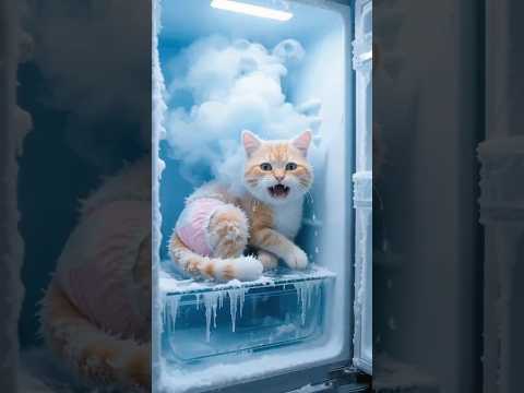 🐱❄️The kitten was thrown into the refrigerator by its stepmother.#cat #aianimation #funny