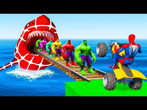 GTA 5 Crazy Ragdolls | Spiderman On Rainbow Spiders Bridge (Spiderman Fails Shark Jumps)