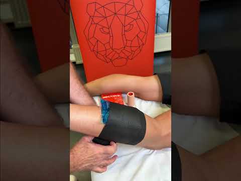 Calf focused thermotherapy using Spophy Hot/Cold Pack and Spophy Cohesive Bandage.