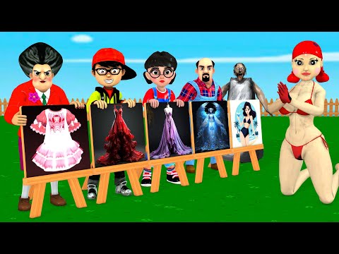 Scary Teacher 3D vs Squid Game: Drawing Dress Beautiful or Error & Dressing Room 5 Times Challenge