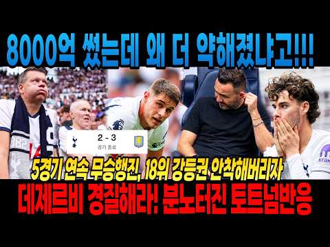 (토트넘 vs 빌라 충격패) <strong>8000억</strong> 썼는데 왜 더 약해졌냐고!!!5경기 연속 무승행진, 18위 강등권 안착해버리자 정말 난리난 토트넘 현지반응