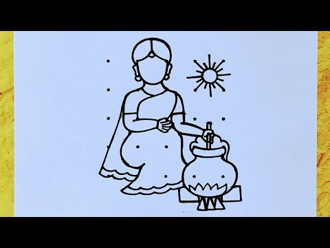 Sankranti pongal pot kolam with traditional girl from 5×5 dots // Sankranti Rangoli // Pongal kolam