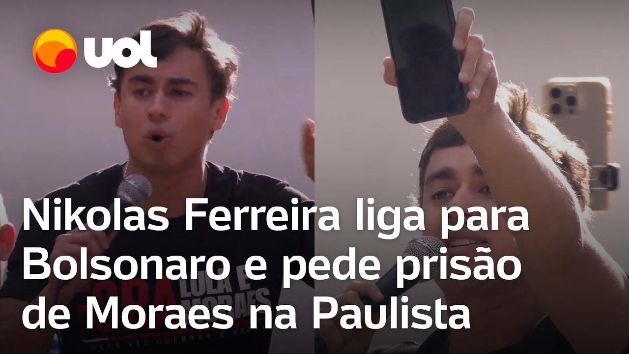 Na Paulista Nikolas pede prisão de Moraes e liga para Bolsonaro por vídeo