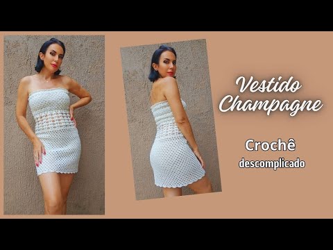 VESTIDO DE CROCHÊ CHAMPAGNE REVEILLON