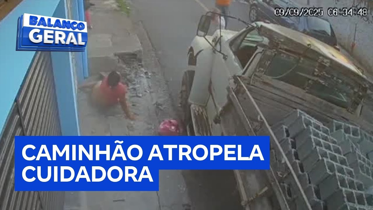 Cuidadora é atropelada por caminhão desgovernado e salva criança de ser atingida
