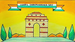 Easy Scenery Drawing | How To Draw Scenery Of Independence Day India