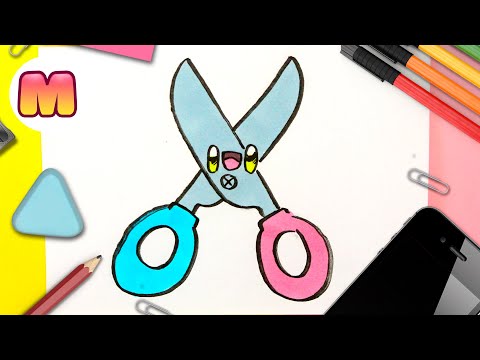 COMO DIBUJAR UNAS TIJERAS KAWAII - dibujos kawaii faciles - como dibujar utiles escolares kawaii