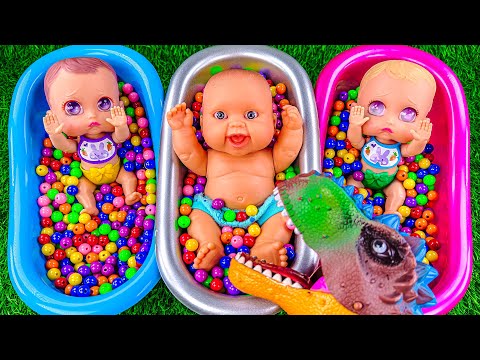 Satisfying Video ASMR - Rainbow M&M's Mixing Candy  with 3 BathTubs & Skittles Slime PlayDoh Cutting