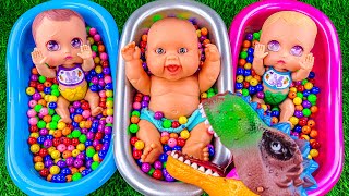 Satisfying Video ASMR - Rainbow M&M's Mixing Candy  with 3 BathTubs & Skittles Slime PlayDoh Cutting