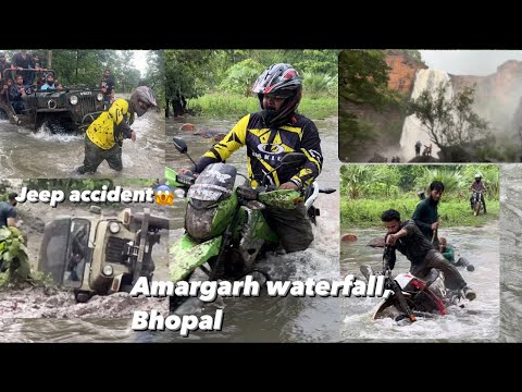 Amargarh waterfall Sunday Ride  on reise moto tyres 🛞 jeep accident 😱 ￼#bhopal #waterfall #biker