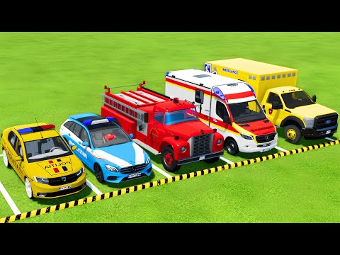 TRANSPORTING POLICE CARS, FIRE DEPARTMENT, AMBULANCE VEHICLES WITH TRUCKS ! Farming Simulator 22
