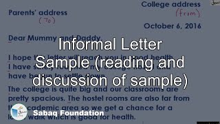 Informal Letter Sample (reading and discussion of sample)
