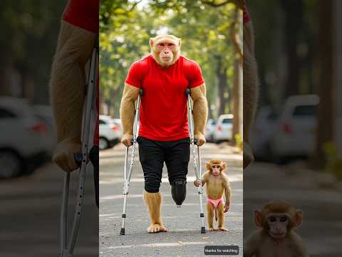 "Monkey upset after his leg breaks, but his son builds  robotic leg for him."     #monkey #shorts