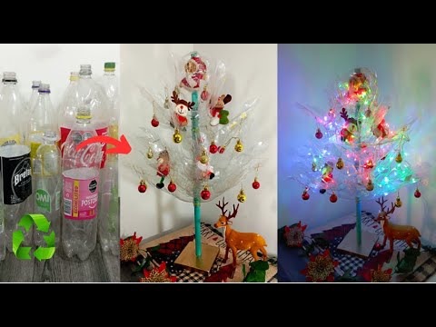 arbol de navidad hecho de botellas de plástico recicladas manualidad  botellas plasticas reciclaje