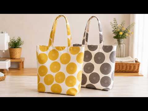 折って縫うだけ!A4サイズが入るショルダートートバッグの作り方🌷Easy A4 Tote Bag Tutorial / Sewing tutorial DIY