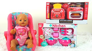 Baby Born unboxing new toy kitchen and toy tea set