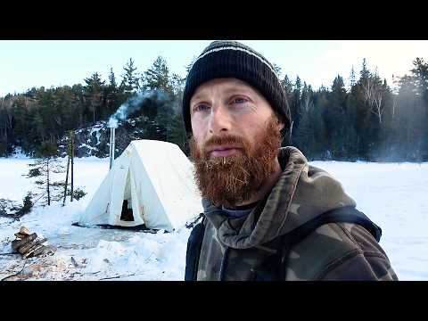 3-Day Extreme Winter Camping Challenge - 25-Mile Snowshoe, Hot Tent & Remote Ice Fishing